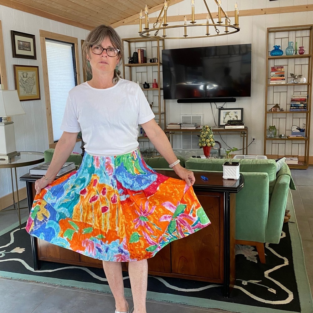 Lauren Painterly Watercolor Floral Skirt 100% Cotton Pleated Impressionist Print